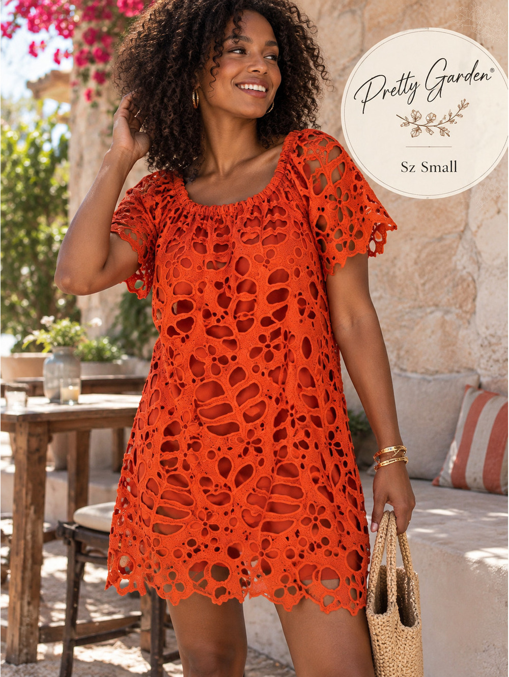 PrettyGarden | S | Rust Off-Shoulder Lace Dress